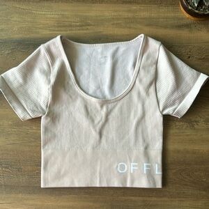 Offline by Aerie Pink Nude Ribbed Short Sleeve Crop Top S